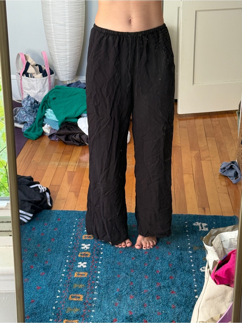 Z Supply Black Elastic Waist Wide-Leg Pants